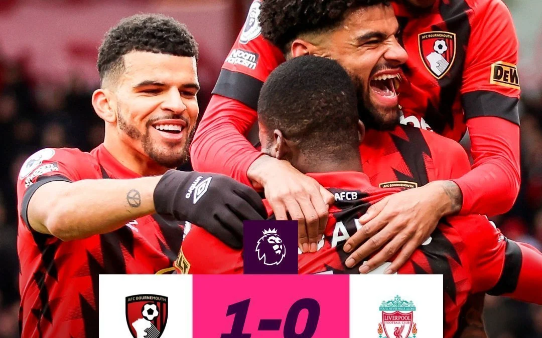 Poster Hasil Liga Inggris Bournemouth Menang 1-0 atas Liverpool