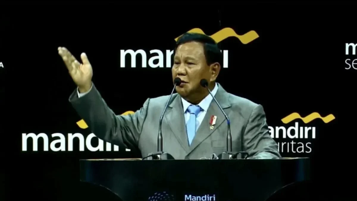 Calon Presiden Nomor Urut 02 Prabowo Subianto berpidato dalam acara Mandiri