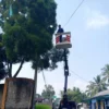 Petugas Dinas Perhubungan Kota Sukabumi memperbaiki PJU